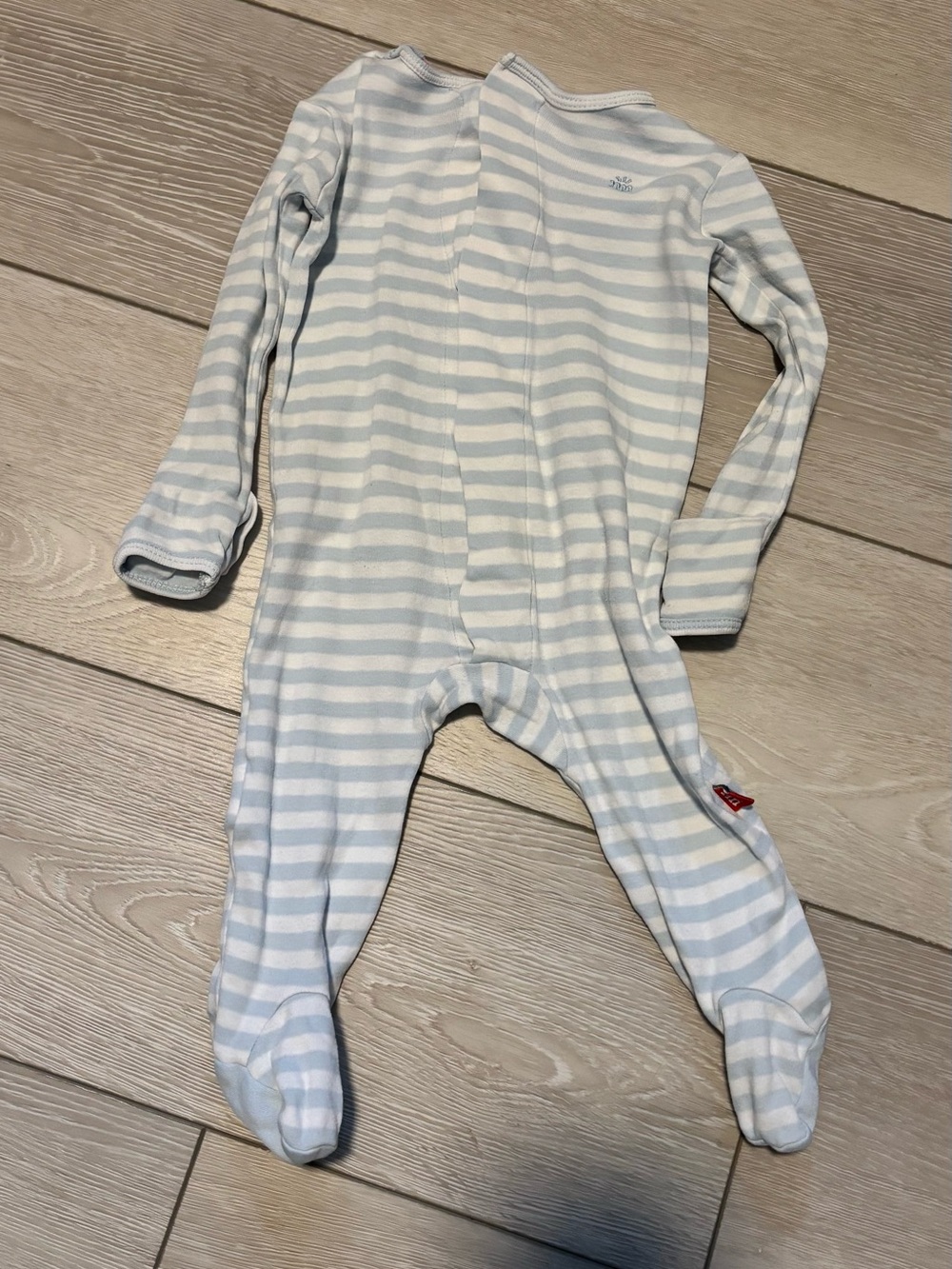 Magnetic Me Light Blue & White Striped Baby Footie